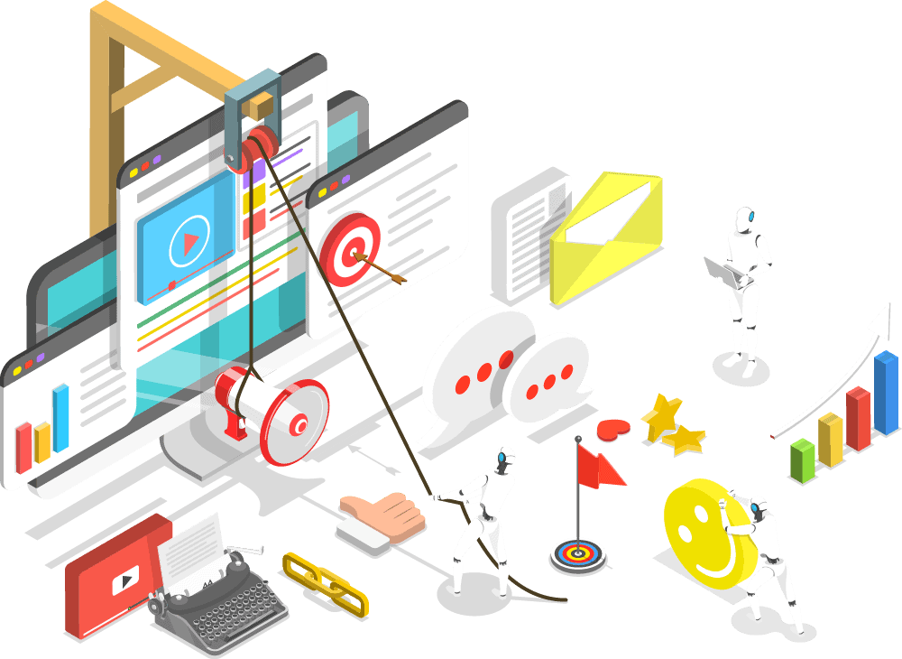 Social Media Marketing An image of Multi Channel Marketing services working in sync for optimal conversion rates