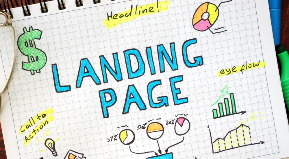 Drawing of an optimized landing page on notebook