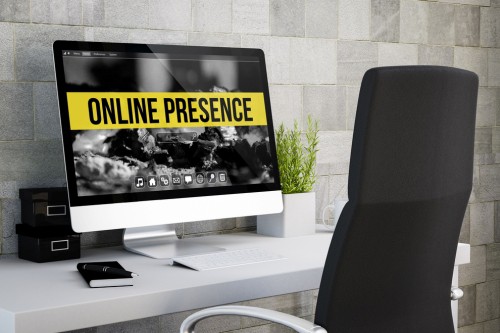 A desktop with an image of online presence